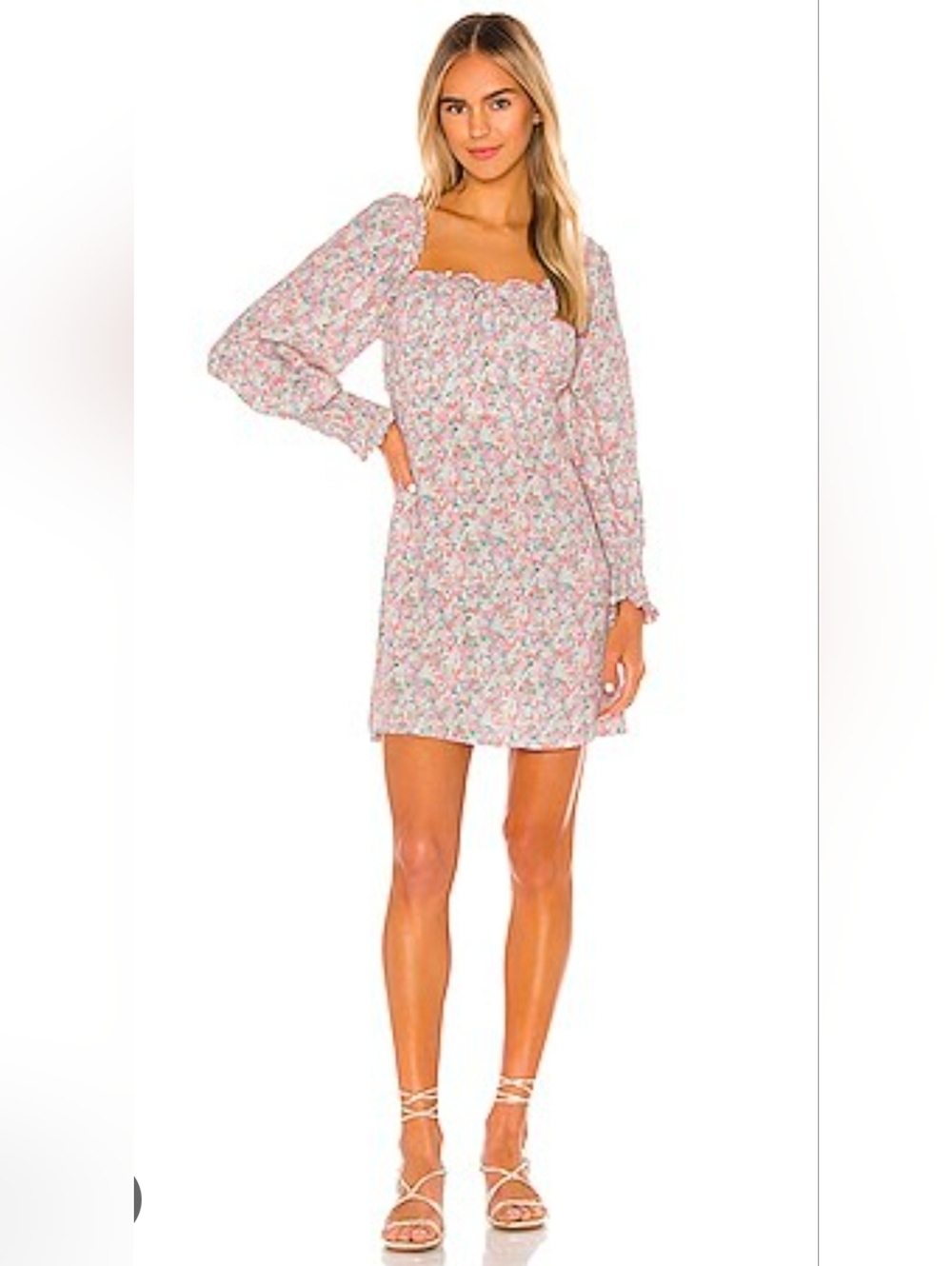 Faithfull the Brand Pink Floral Long-Sleeve Ira Vionette Mini Dress 2